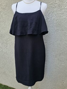 J. Crew Black Mini Ruffle Slip Dress